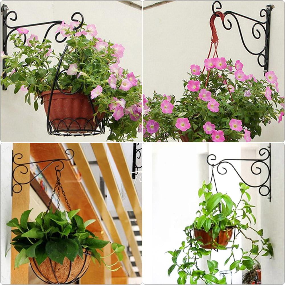 Aktudy European Balcony Flower Pot Wrought Iron Wall-Mounted Hanging Hooks  (Black) 