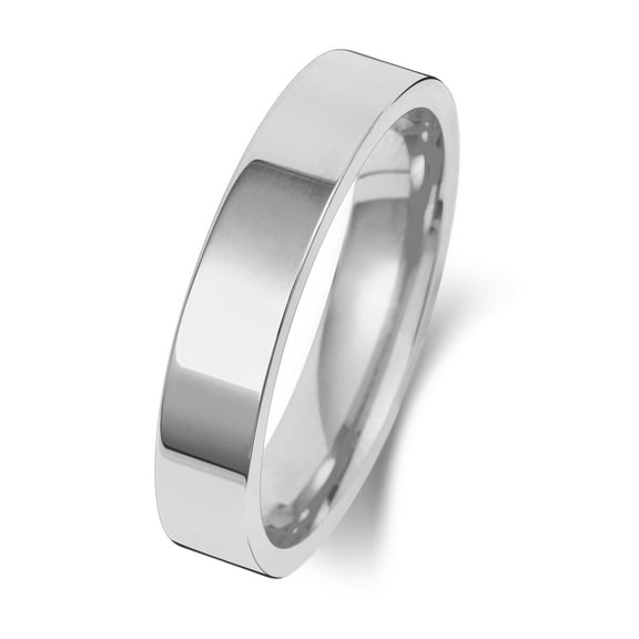 Medium 9k White Gold 4mm Flat Court Comfort Men/Women Wedding Band/Ring