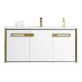 thumbnail image 2 of Fine Fixtures Oakville 48 in. W x 18 in. D x 33 in. H Wall Mounted Bathroom Vanity in Matte White with White Ceramic Sink - Satin Brass hardware, 2 of 8