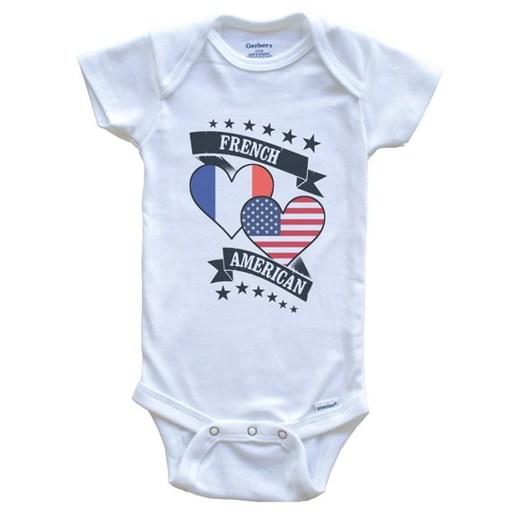 French American Heart Flags France America Baby Bodysuit, 0-3 months white