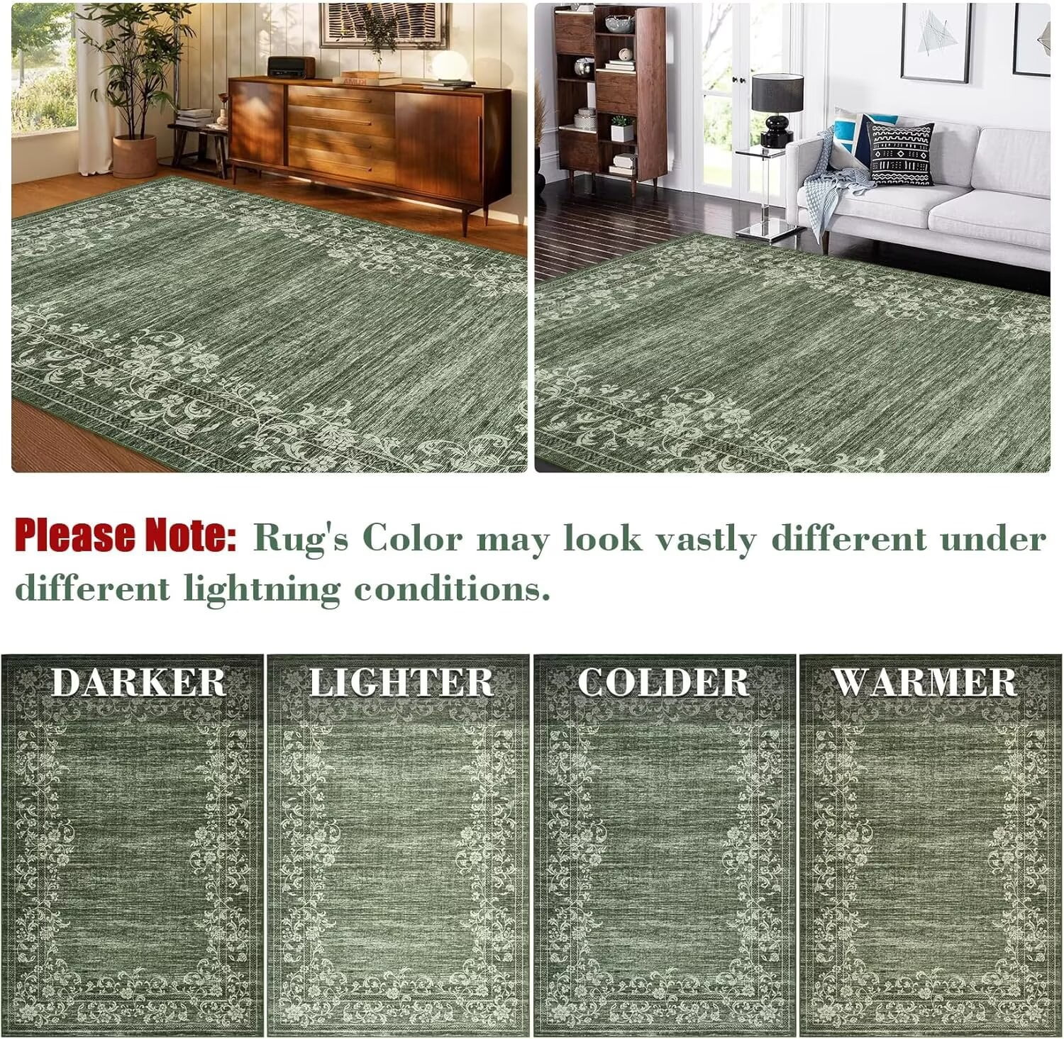 GlowSol 2'x6' Hallway Runner Rug Modern Floral Border Runners Rug Low Pile Non Slip Bedroom Rug Soft Accent Runner Rugs for Kitchen Laundry, Green
