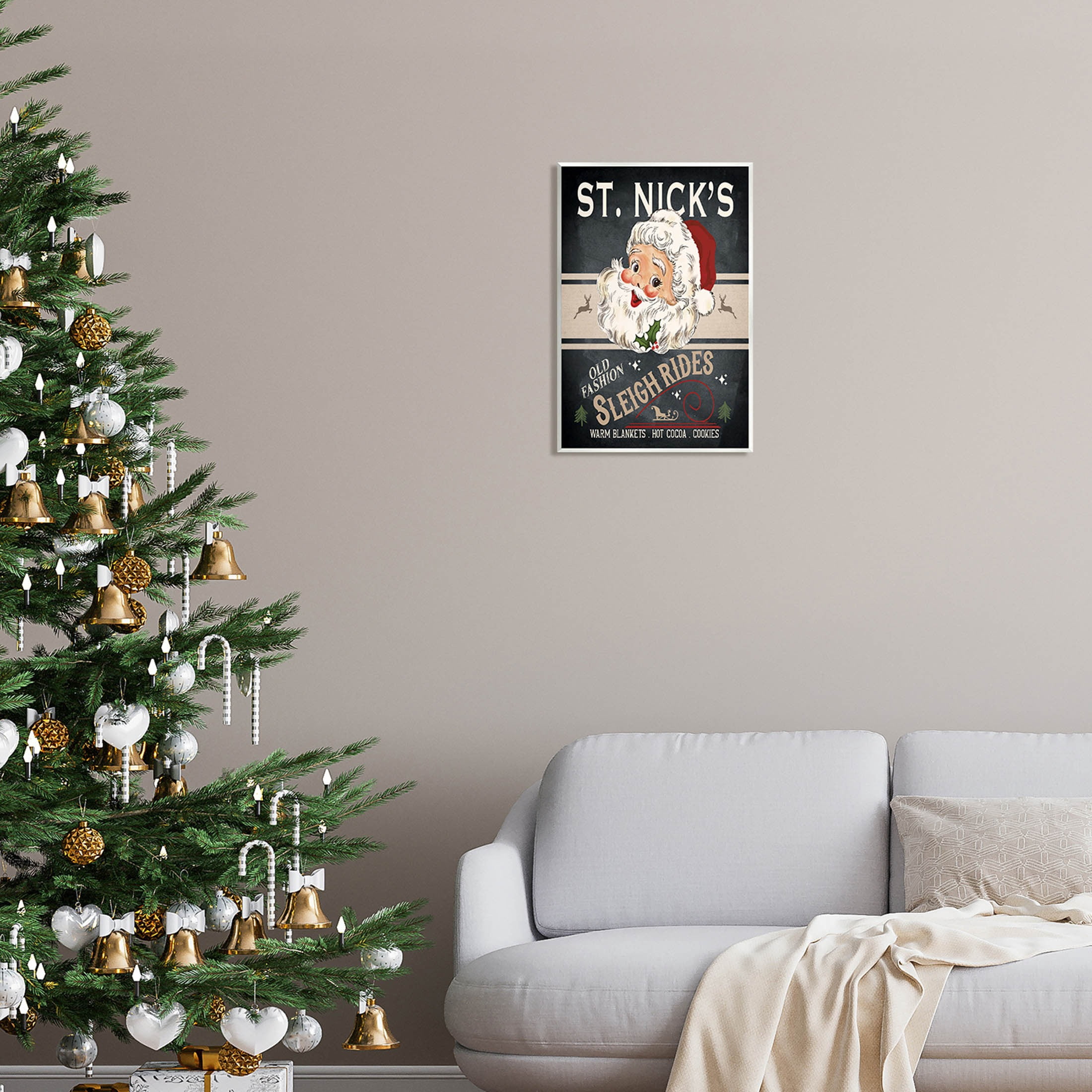 St. Nick's Sleigh Rides Vintage Style Sign Holiday Graphic Art Unframed Art Print Wall Art