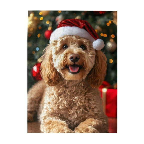 Cockapoo Santa Hat Christmas Tree 500-Piece Wooden Jigsaw Puzzle for Adults, Fun & Challenging Family Game, Stylish Wall Decor & Holiday Gift