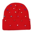 thumbnail image 4 of AWZXDE Fashion Rhinestone Detail Beanie Hats For Women Edgy Style Knit Pullover Cap With Studs For Autumn Winter Red, 4 of 4
