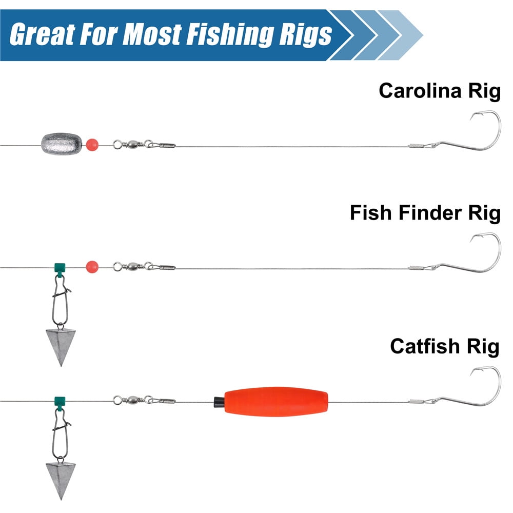 50Pcs Fishing Circle Hook Catfishing Rig with Steel Wire Leader Pre-Rigged Offset Fishing Hooks for Bass Surf fishing Rig