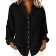 thumbnail image 2 of Outfmvch Linen Shirts for Women Loose Fit Casual V-neck Tops Womens Linen Tops Linen Tunic Tops for Women Womens 3/4 Sleeve Button Down Shirts Black L, 2 of 5