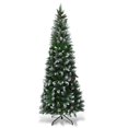 thumbnail image 1 of Costway 7.5ft Snow Flocked Unlit Artificial Pencil Christmas Tree Hinged w/ Pine Cones, 1 of 9