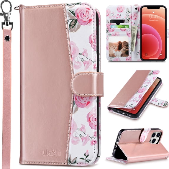 ULAK iPhone 11 Pro Max Case Wallet, Leather Flip Cover with Kickstand Card Holder, Shockproof Phone Case for Apple iPhone 11 Pro Max, Rose Gold