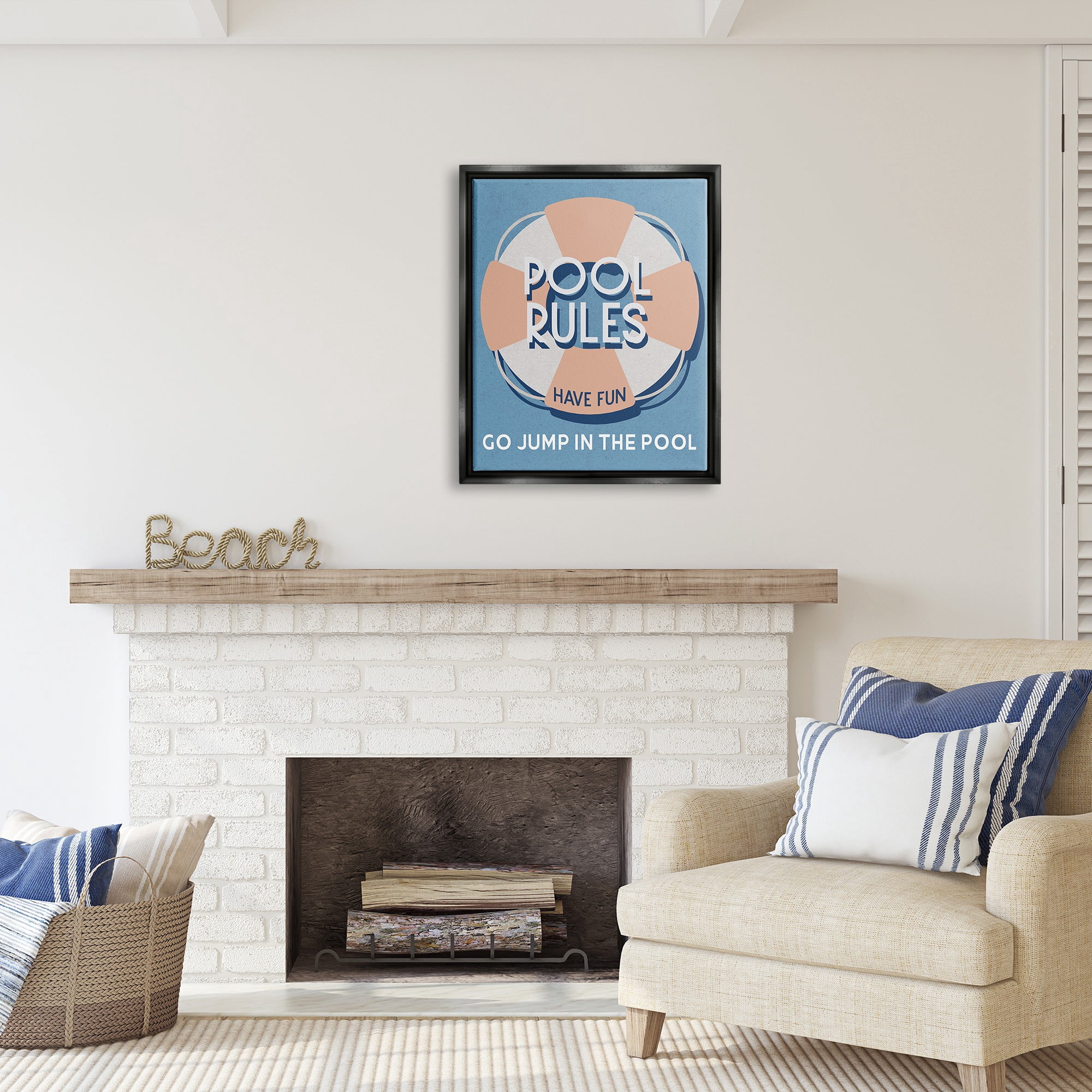 Stupell Industries Vintage Pool Rules Nature Painting Black Floater Framed Canvas Art Print Wall Art, 25 x 31