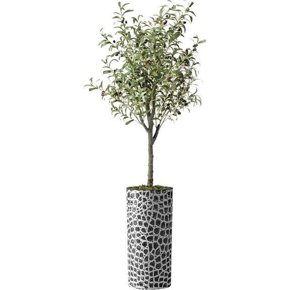 Artificial Tree in Modern Planter, Fake Olive Silk Tree for Indoor and Outdoor Home Decoration - 68" Overall Tall (Plant Pot Plus Tree)