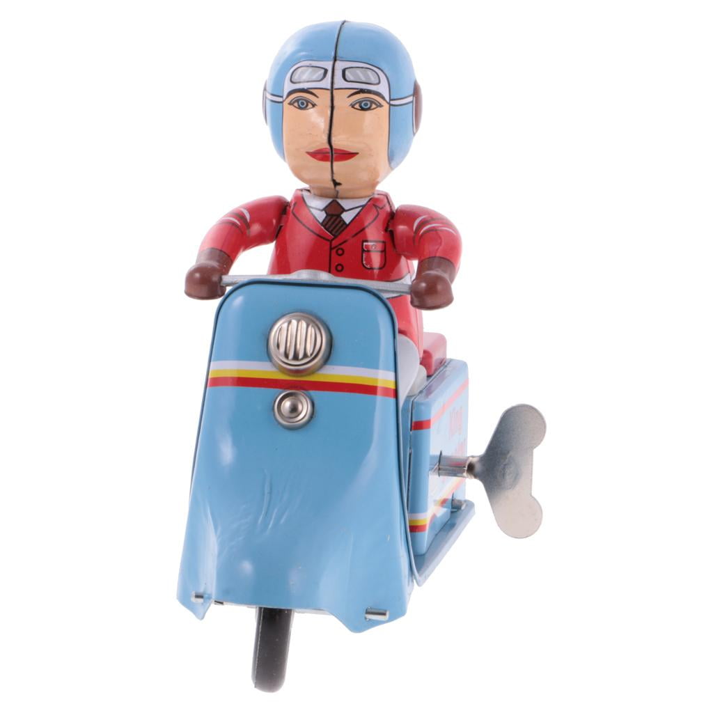 Wind Up Clockwork Tin Scooter Motorbike Rider Collectible Gift Home Decor 