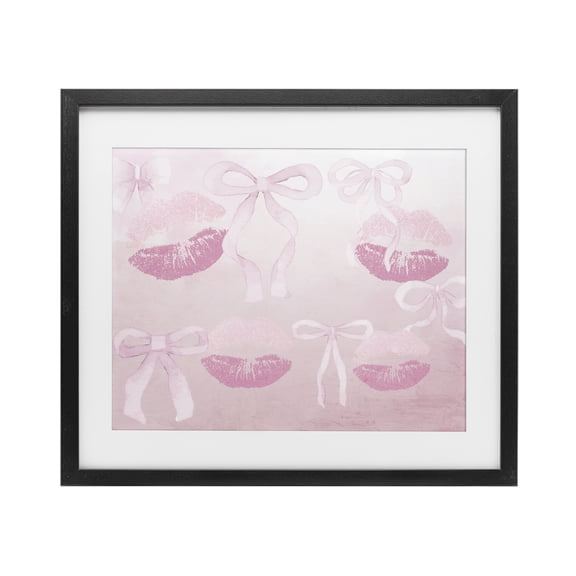 Dreamy Bows & Lips Black Framed Print Under Glass, design by Kim Allen