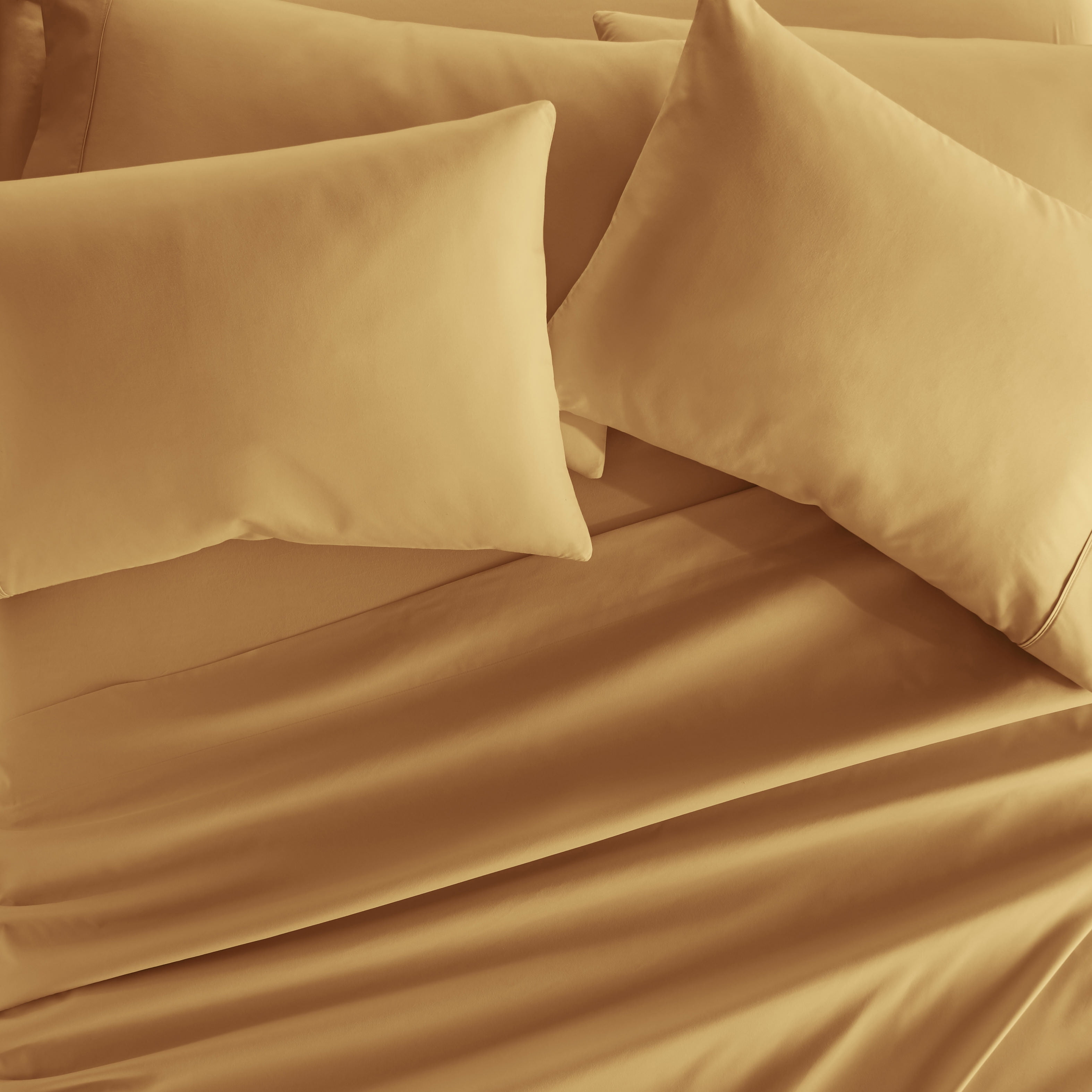 California King, Gold Solid Microfiber 6 Piece Bed Sheet Set, by Noble Linens