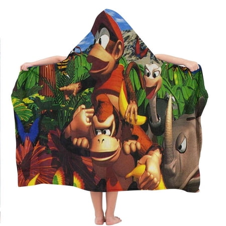 Donkey Kong Country Hooded Kids Beach Towels Toddler Microfiber Bath Hat Swim Cover-ups Poncho Absorbent Pool Wrap