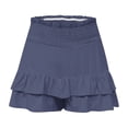 thumbnail image 6 of Lroveb Shorts for Women 2024 Summer High Waisted Ruffle Shorts Floral Pleated Hem Casual Pants Flowy Beach Shorts Navy, 6 of 7