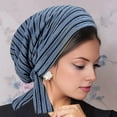 thumbnail image 2 of Dbuoem Women Headscarf Hat Striped Print Lace-up Turban Hat Hair Loss Chemotherapy Headwear Full Coverage Head Wrap, 2 of 7