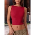 thumbnail image 3 of Womens Boat Neck Tank Tops Sleeveless Slim Fit Shirts Summer Going Out Y2K Fashion Outfit Clothes Red XS, 3 of 4