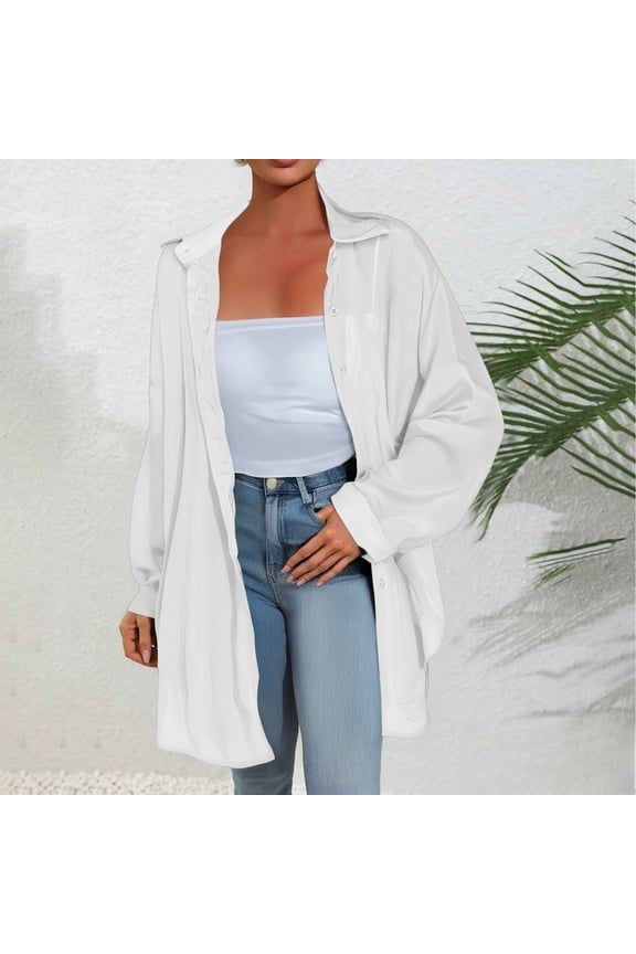 Women's Pearl Sheer UPF 50+ Sun Protection Long Sleeve Shirt, Lightweight See-Through Cover Up, Casual Loose Fit Button Down Beach Tunic Top for Summer