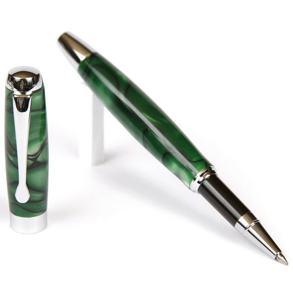 Tuscany Rollerball Pen - Green & Black Marbleized Gloss Body (Black Ink, Medium Tip 0.7 MM)