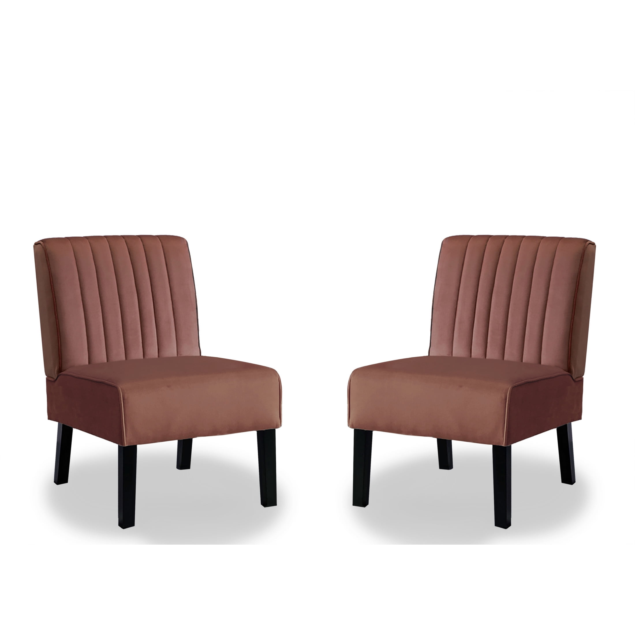 GDF Studio 29.5" Mid-Century Modern Accent Chairs Set of 2 with Channel Tufted Velvet Upholstery, Rose