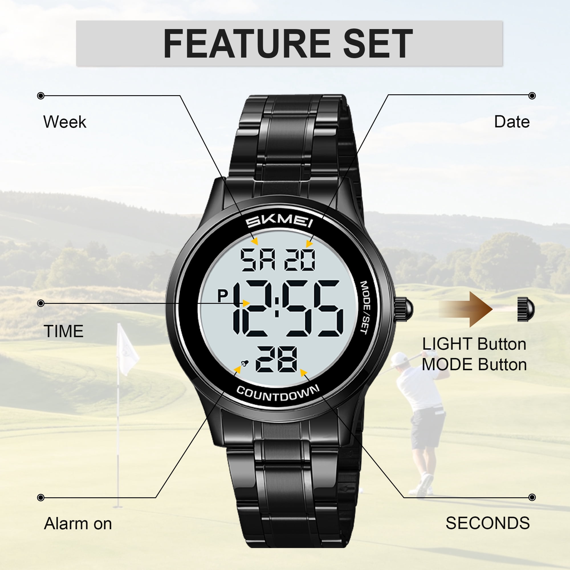 SKMEI Mens Digital Watch Watches Waterproof Outdoor Chronograph Wrist Watches for Men with LED Back Ligh/Date