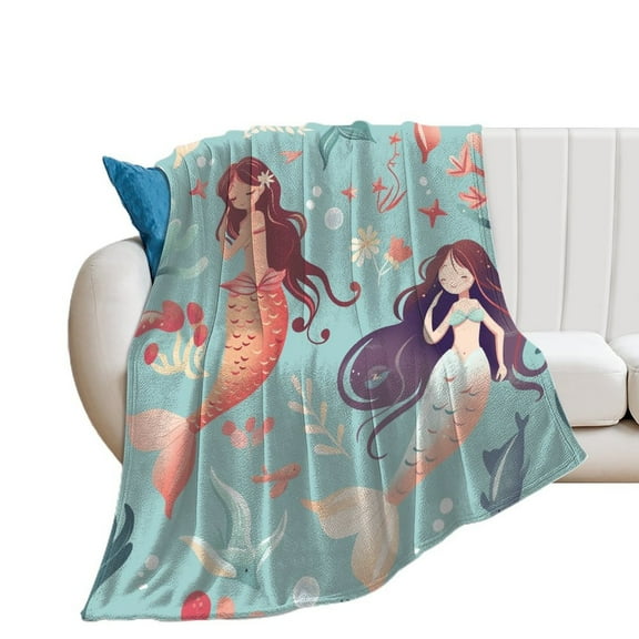 Ocean Cute Mermaid Blankets Flannel Blanket with Soft Throw Blanket for Couch, Bed, Sofa Luxurious Warm And Cozy for All Seasons