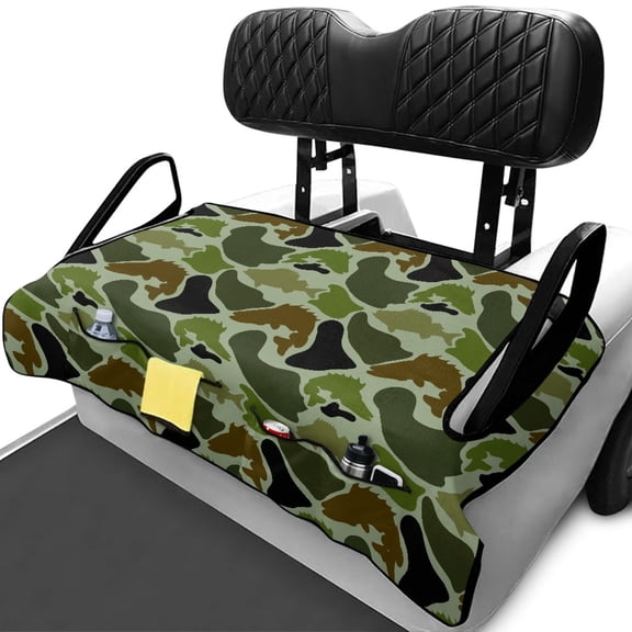 XYZCANDO Fish Camo Universal Golf Cart Rear Seat Cover With 4 Storage Pockets - Non-Slip Washable Terry Cloth Protector For Golfers