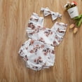 thumbnail image 5 of Douhoow 0-24 Months Baby Girls Bodysuits Floral Printed Square Collar Sleeveless Romper Headdress, 5 of 6