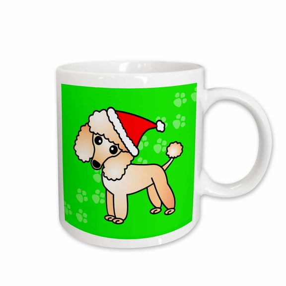 3drose, Cute Apricot Poodle Green Paw Background with Santa Hat, 11oz Mug