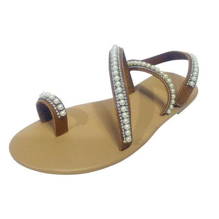 

Sandals for Women Thong Women s Bohemia Bling Rhinestone Pearl Flat Sandals Flat Gladiator Sandals Open Toe Dress Shoes
