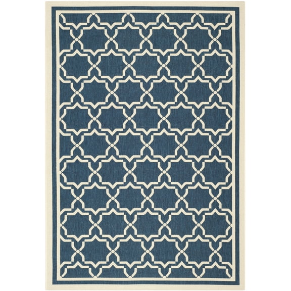 SAFAVIEH Courtyard Allison Oriental Indoor/Outdoor Area Rug, Navy/Beige, 6'7" x 9'6"
