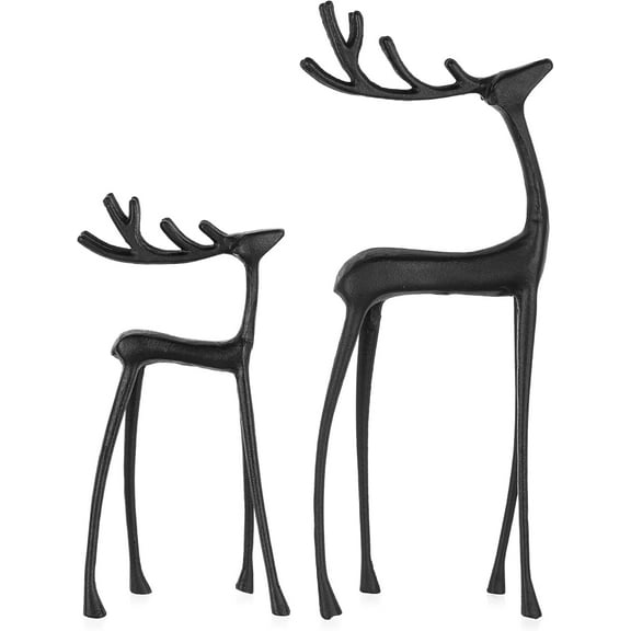 Reindeer Christmas Decoration For Home Set Of 2 Black Imitation Metal Reindeer Figurines For Centerpiece Living Room - Deer Christmas Statues Decor For Shelf Table Mantel Fireplace Entryway