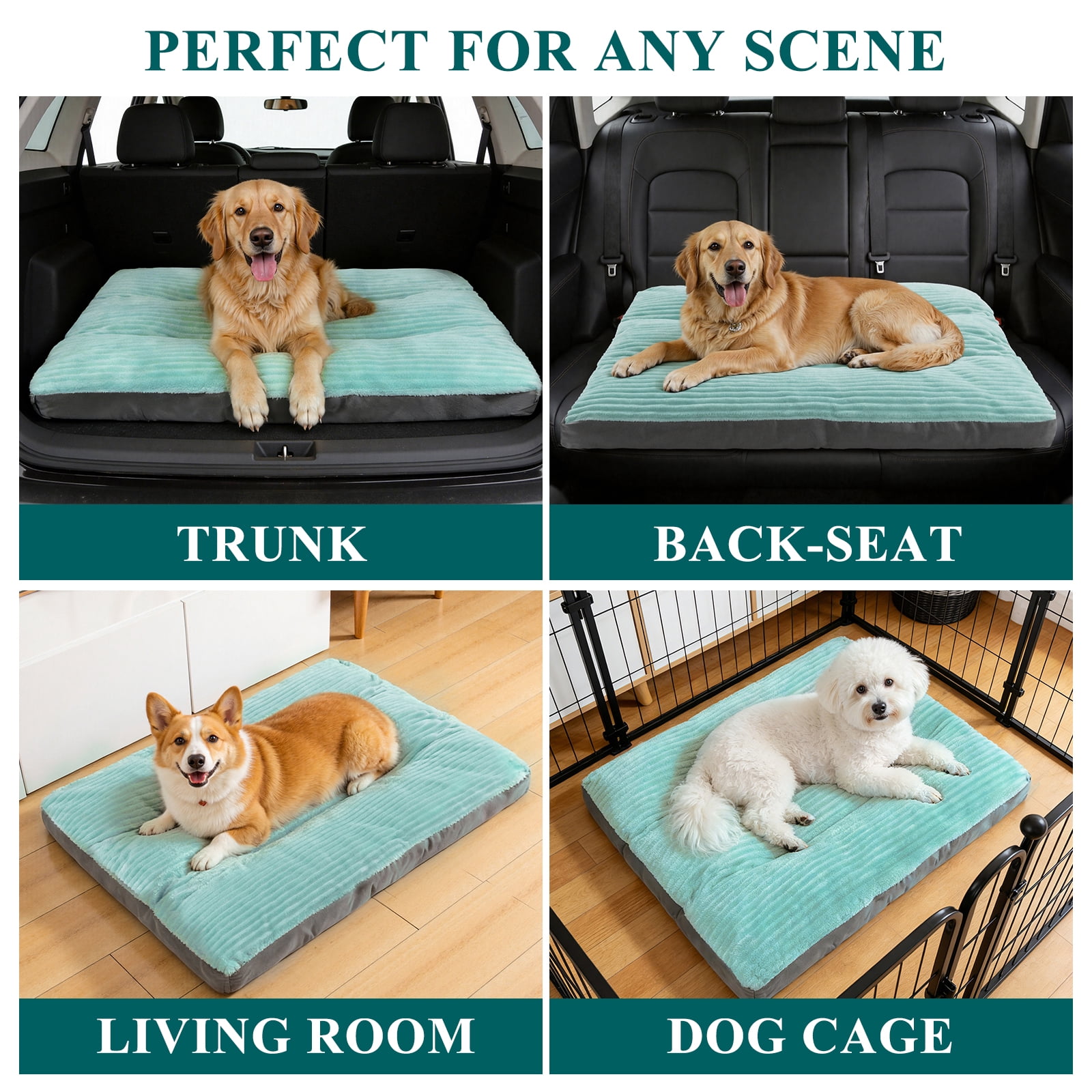 Vaukki Dog Bed with Non Slip Bottom,Removable Machine Washable Soft Plush Dog Crate Bed,39"x29.5",Green