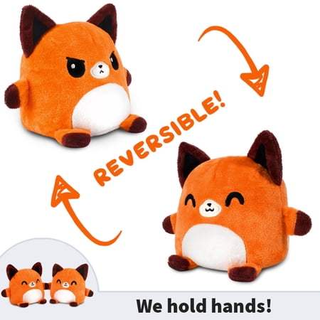 TeeTurtle | Reversible Fox Plushmate | Patented Design | Orange | Happy + Angry | They hold hands when they're happy!