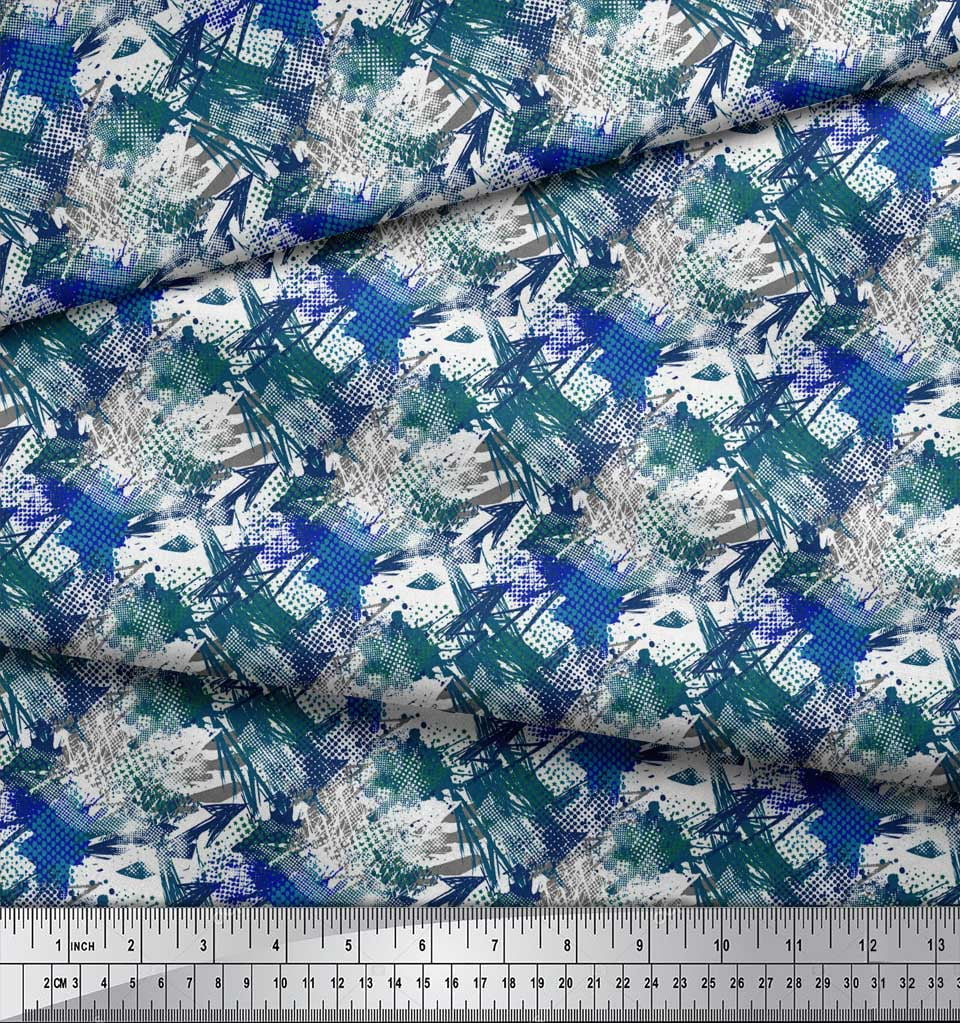 Soimoi Blue Cotton Voile Fabric Star & Brush Stroke Abstract Print Fabric by the Yard 56 Inch Wide