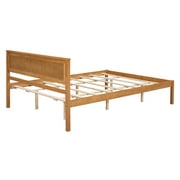 Euroco Queen Platform Bed, Modern Wood Frame Bed with Headboard and Slats for Living Room,Adults,Oak