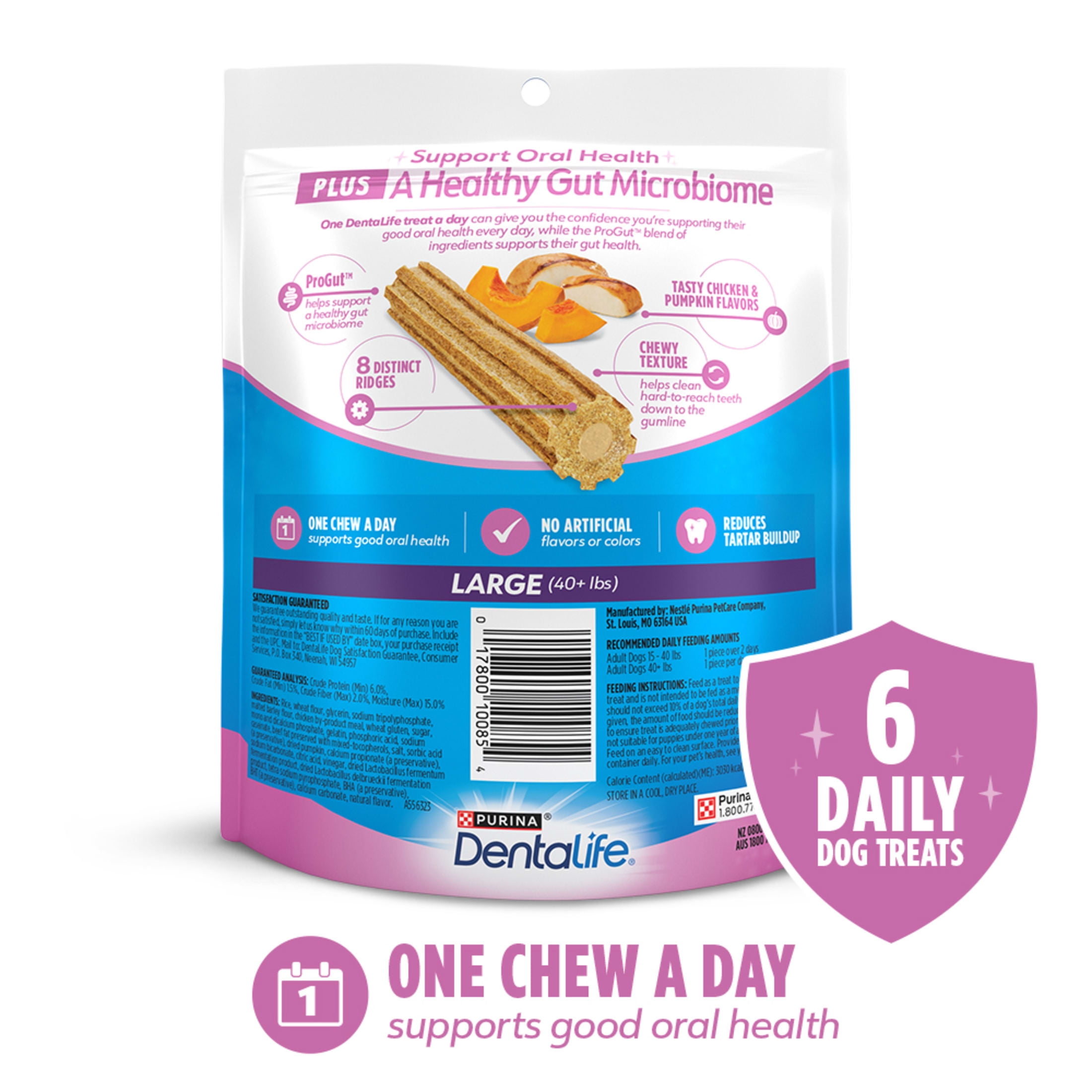 Purina Dentalife Plus Digestive Support Chicken and Pumpkin Flavor Dental Chews for Dogs, 6 Count, 7 Ounces