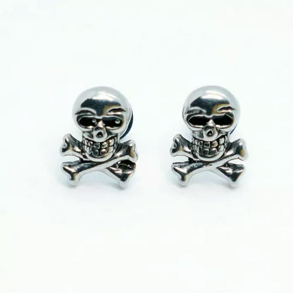 K-KED 2Pcs Stainless Steel Punk Gothic Biker Skeleton Skull Cross Ear Earrings Stud