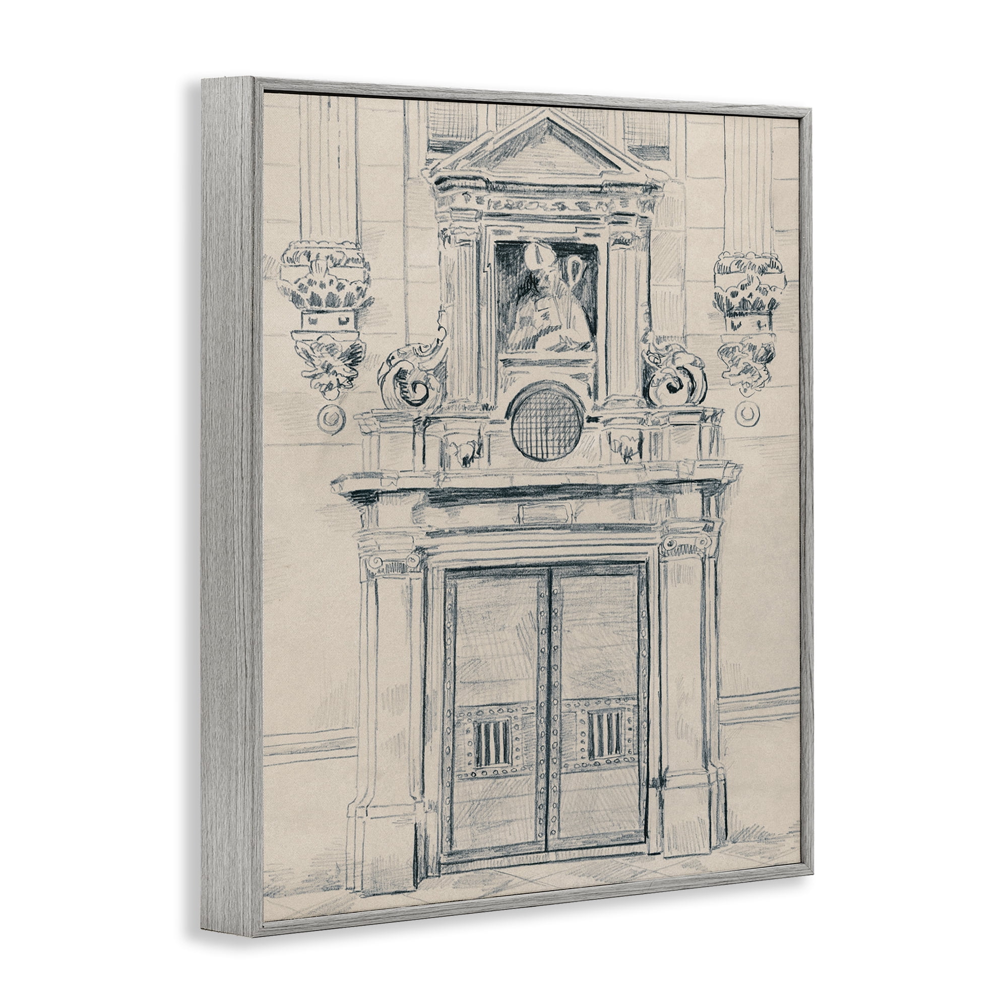 Stupell Industries Detailed Architecture Door Town & City Drawing Gray Framed Art Print Wall Art, 24 x 30
