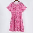 thumbnail image 4 of longantii Floral Midi Dresses for Women Casual Crew Neck Flowy Swing Dress Casual A Line Short Sleeve Summer Beach Dresses Loose Elegent Tea Party Dress Hot Pink S, 4 of 5
