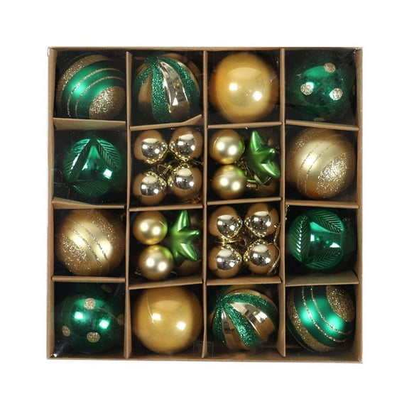 42PCS Green Gold Christmas Ornaments Set with Star, 2.36 Inch Mini Xmas Tree Hanging Ball Decorations, Complete Holiday Decor for Home and Party