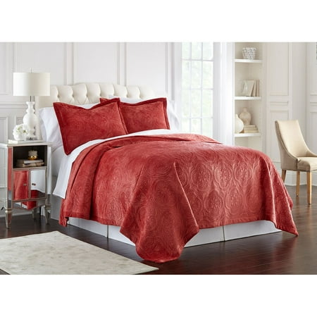 Lenox Quilted 3 Piece Coverlet Set King Red Medallion Walmart Com