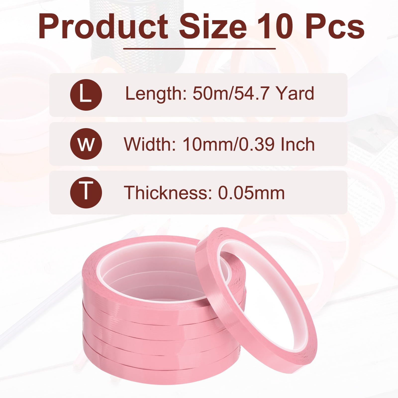 Uxcell 10 Rolls Whiteboard Tape Graphic Chart Tape 10mm 54.7 Yard Art Tape Thin Self-Adhesive Pinstripe Tape Masking Tape, Pink