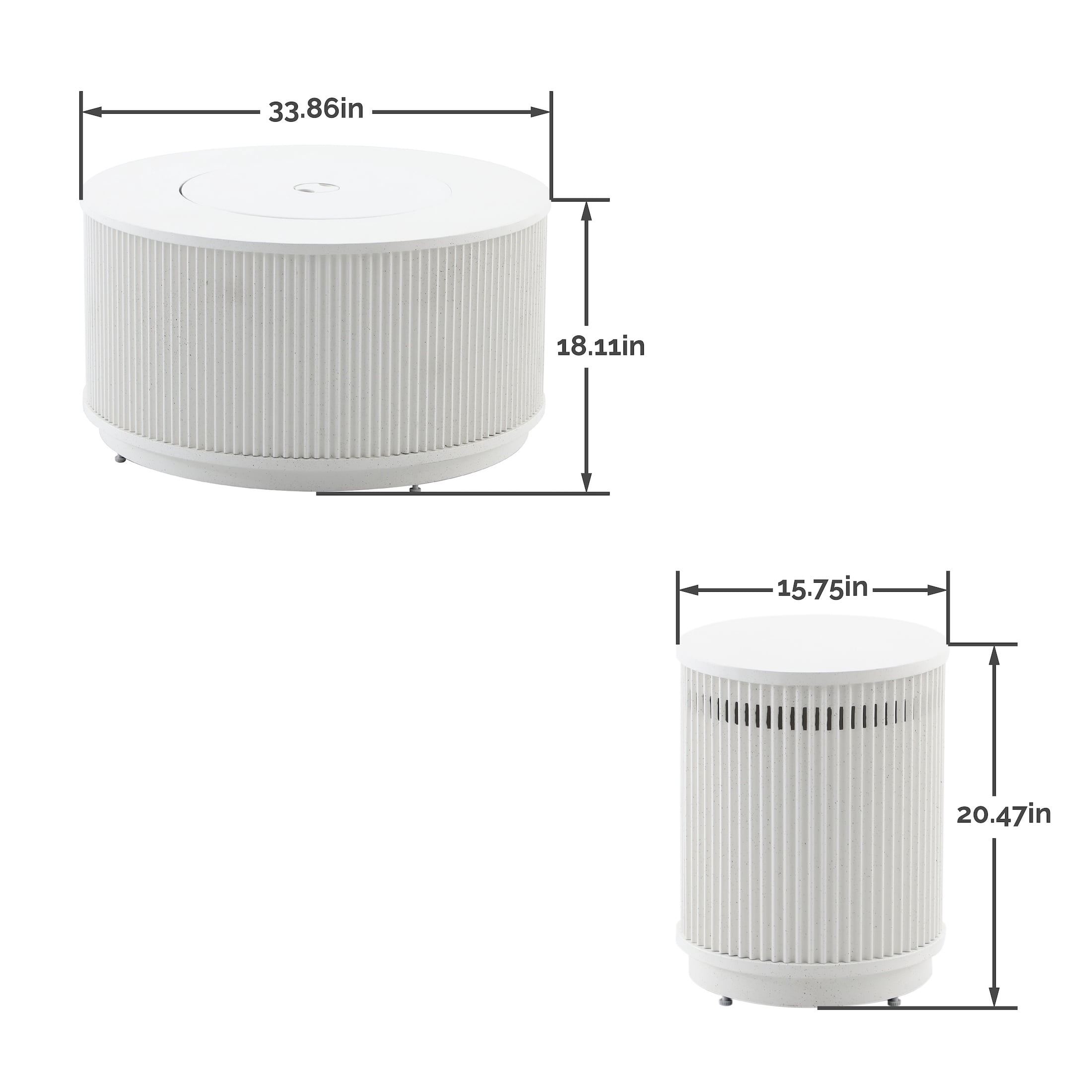 My Texas House 33" Round Fluted Faux Stone Finish Gas Fire Pit with Separate Tank Cover, White