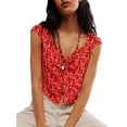 thumbnail image 2 of Women Floral Pattern Tank Tops Summer Vest Open Front Sleeveless Slim Fit Crop Going Out Tops Red L, 2 of 8