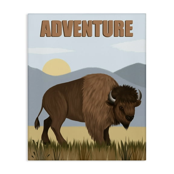 Stupell Industries Adventure Nature & Bison Animals Painting Wrapped Canvas Art Print Wall Art, 16 x 20