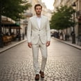 thumbnail image 2 of HBDesign Men's 2 Piece Linen Suit Slim Fit Summer Wedding Business Casual Blazer Pants Set, 2 of 7