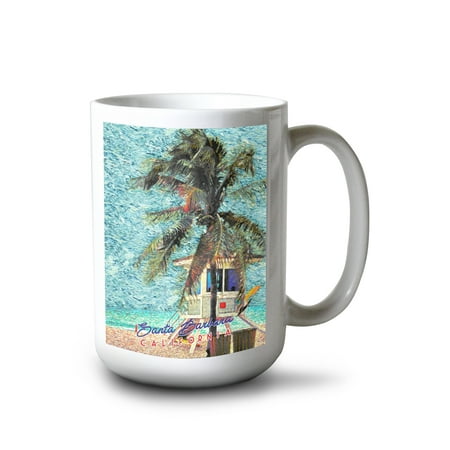 

15 fl oz Ceramic Mug Santa Barbara California Beach and Lifeguard Shack Van Gogh Style Dishwasher & Microwave Safe