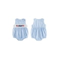 thumbnail image 2 of BemeyourBBs Newborn Baby Boy Girl 4th of July Outfit Independent Day Summer Smocked Bubble Romper Patriotic American Flag Embroidery Sleeveless Gingham Plaid Bodysuit Jumpsuits, 2 of 7