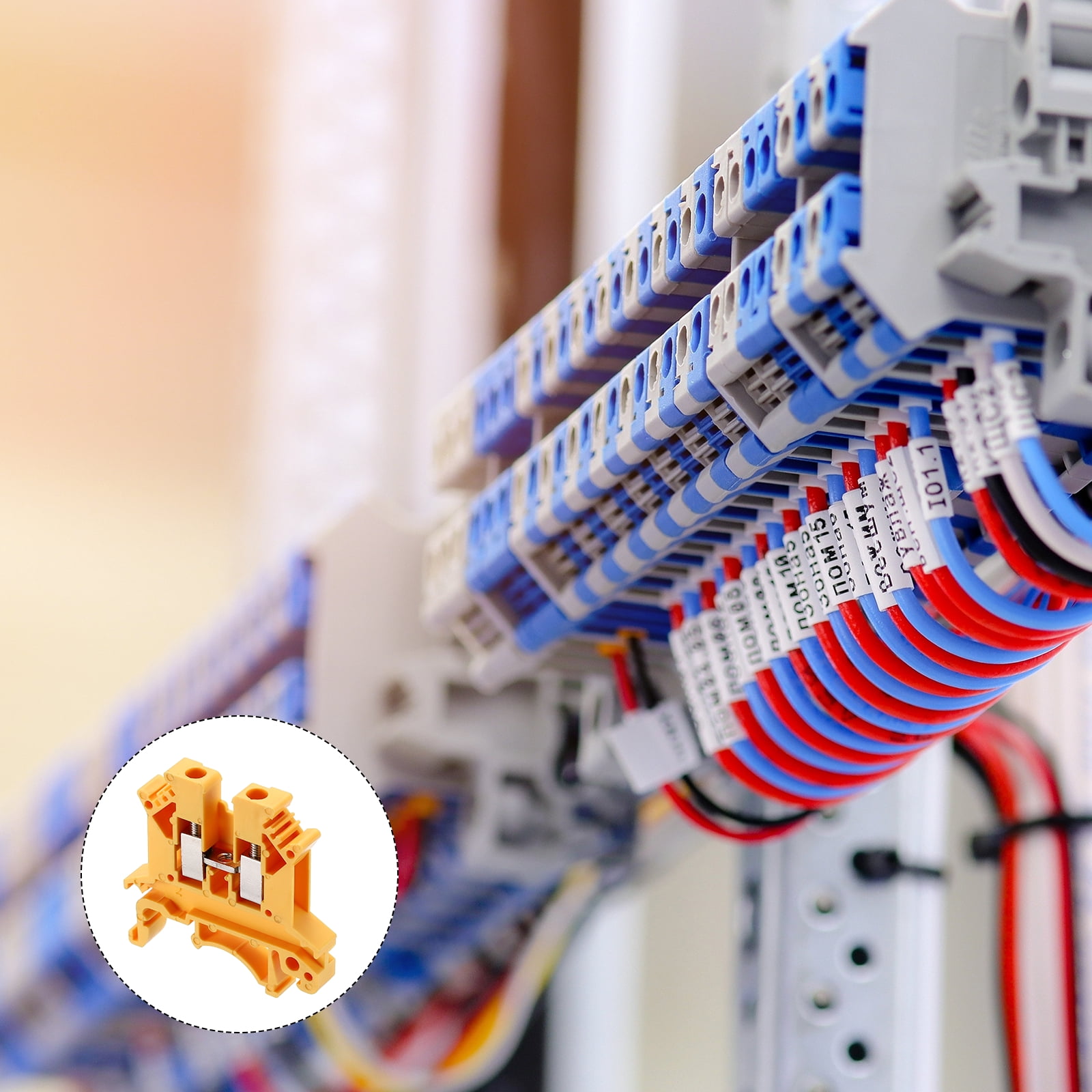 Uxcell Terminal Blocks 100 Pack UK-2.5B Rail Mount Fuse Holder Screw Terminal Block Wire End Bracket Stopper Din Rail Screw for DIY Electronic Circuits Machine Appliances, Yellow